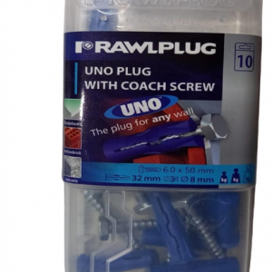 Rawplug UNO wall plugs with Coach Screws Pack 10