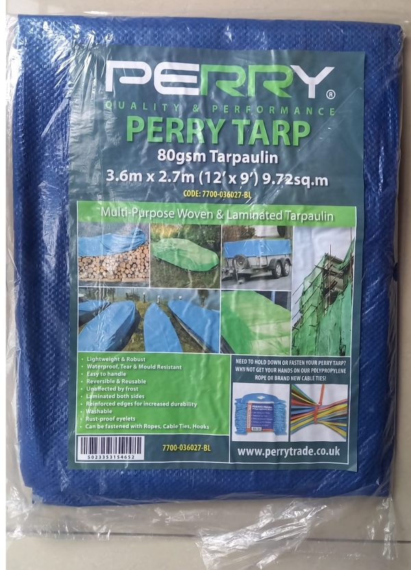PERRY 3.6m x 2.7m 80gsm Tarpaulin (9.72 sqm) - Blue