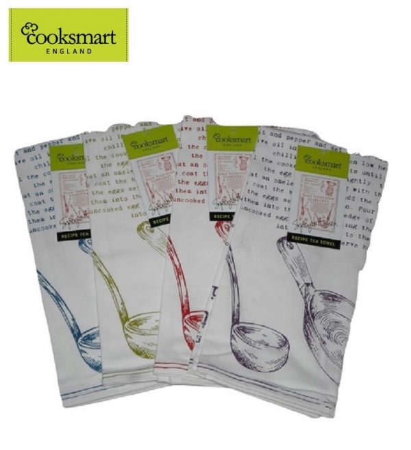 CookSmart set of 4x Cotton Recipe Tea Towels