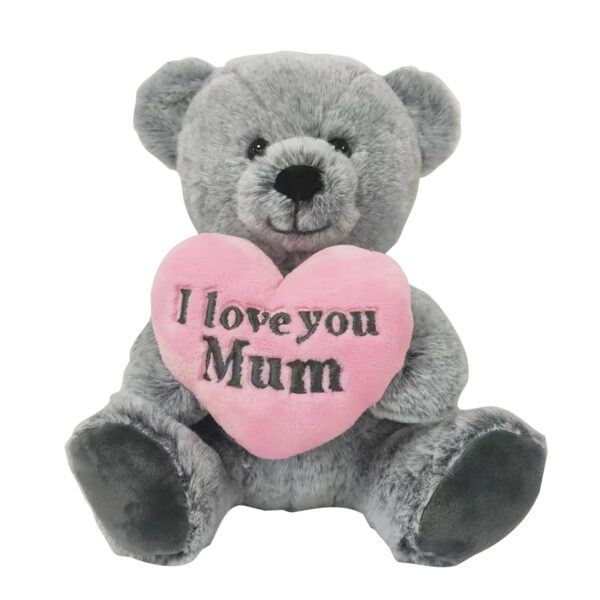 Eurowrap Plush 25cm I Love You Mum Teddy Bear Grey Mother's Day Pink Heart Loved One Gift